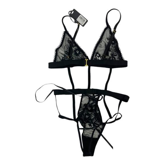 Mapale Black Lace Strappy Lace Up Teddy Size Small Medium NWT $49 MSRP - Picture 4 of 9